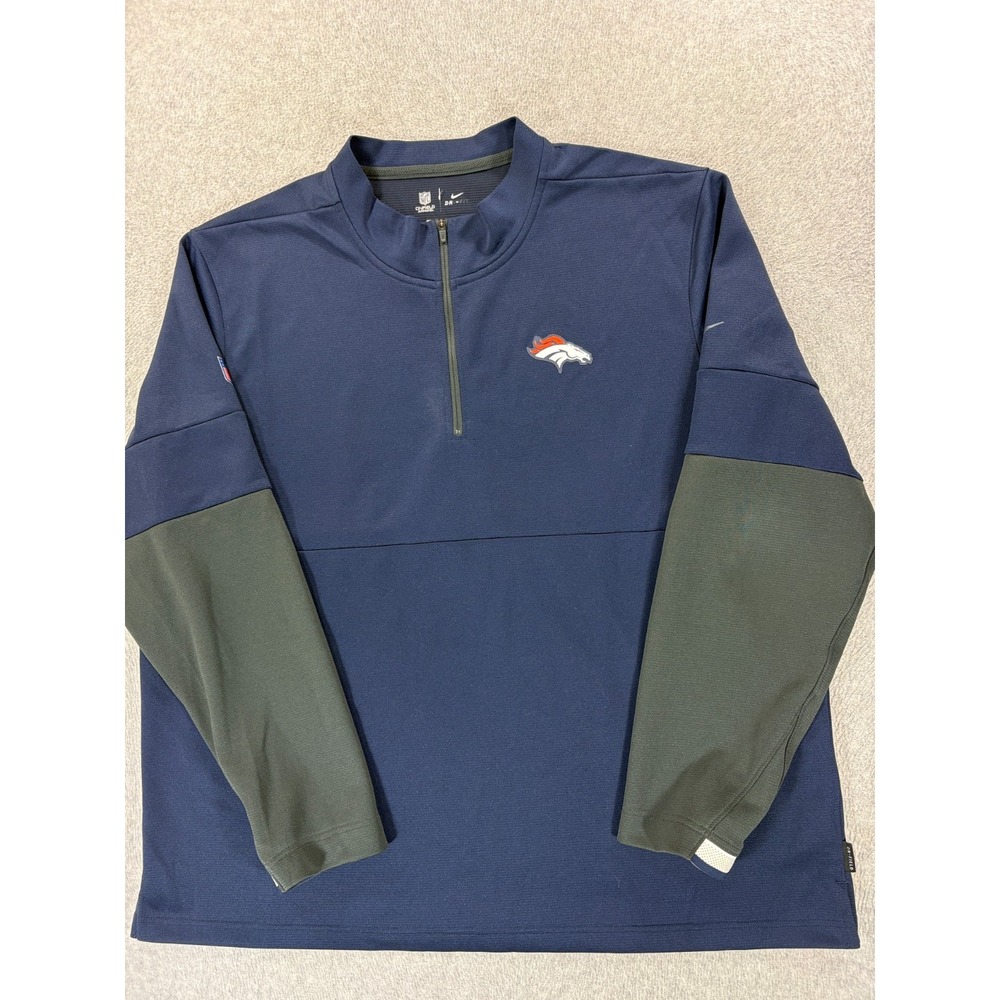 Denver Broncos Nike 1/4 Zip Stitched Logo Stadium Pullover (Men's 2XL) Blue